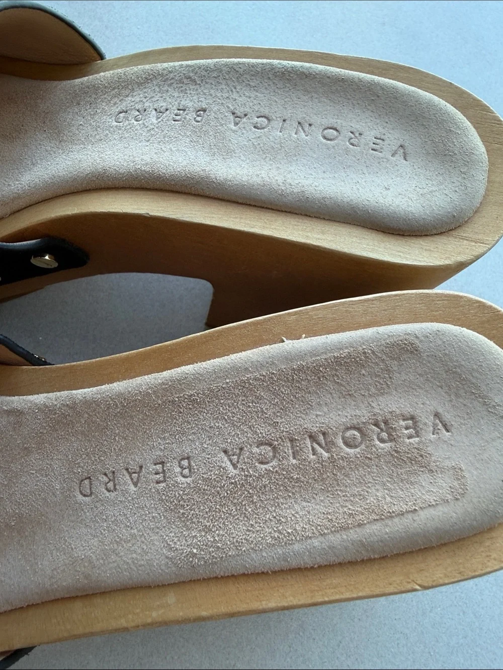 Suede slide sandals, Veronica Beard Hannalee wooden platform clogs